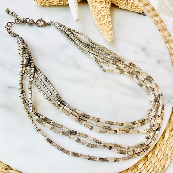 Chico’s Vintage Necklace Cercello Hammered Multi-Strand Silver Tone - Picture 11 of 11